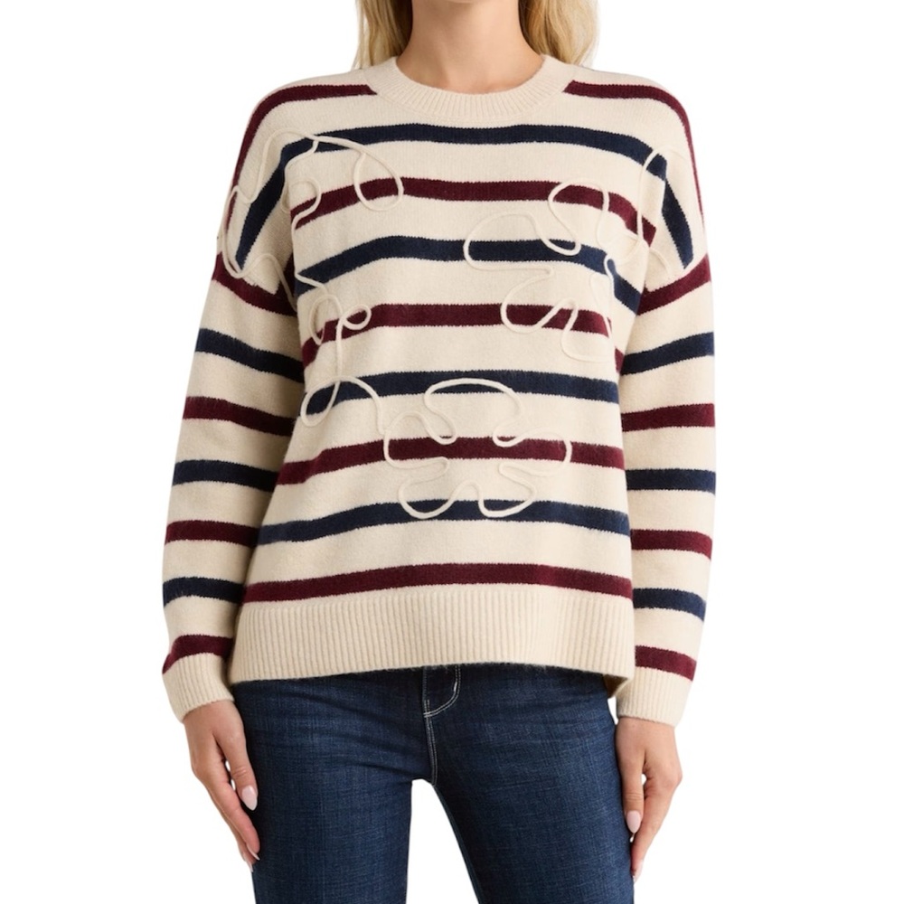 PARKER Embroidered Striped Sweater Size Medium NWT